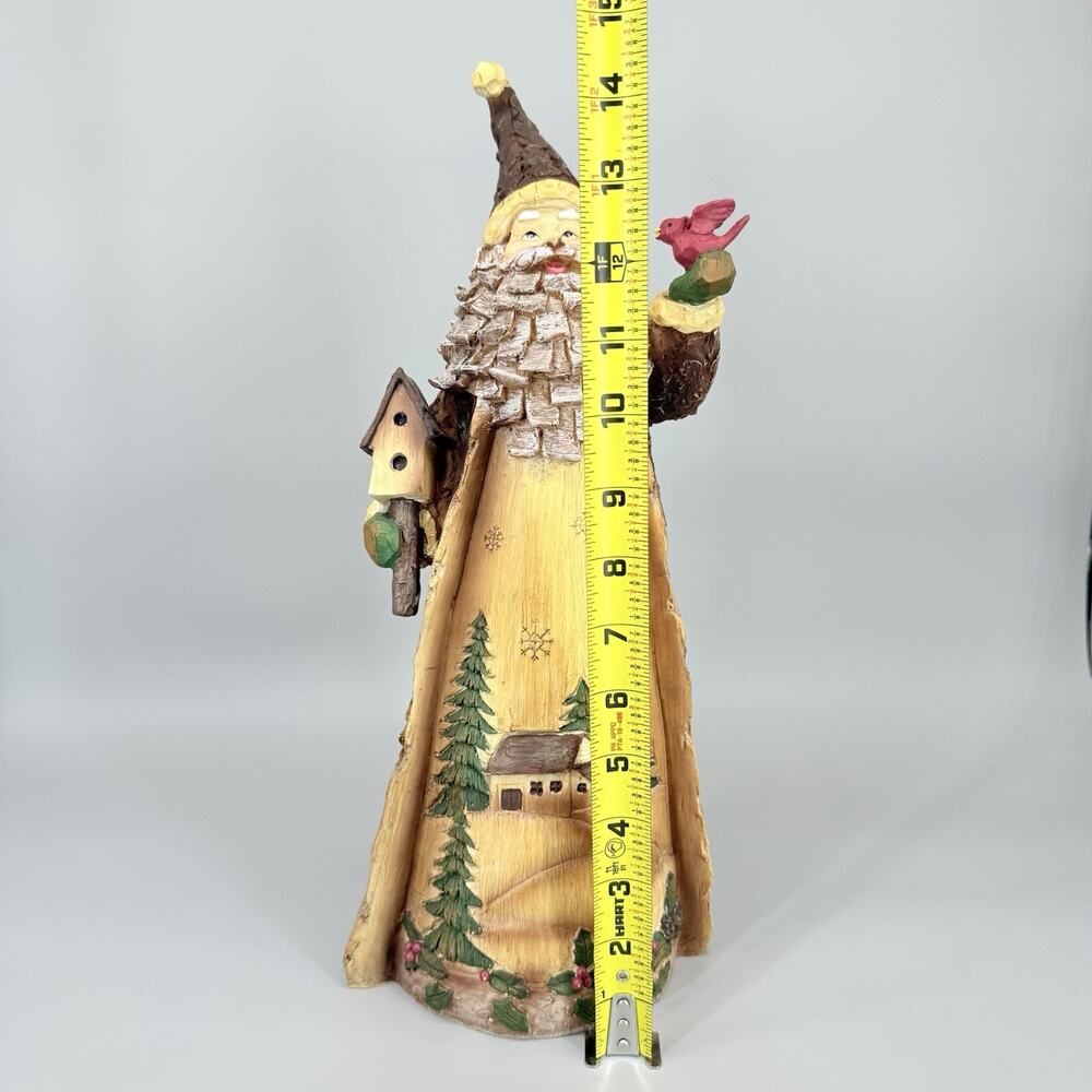 Resin Wood Carved Tree Look Painted 16" Santa Claus Figure W/Birdhouse Cardinal - Picture 2 of 9